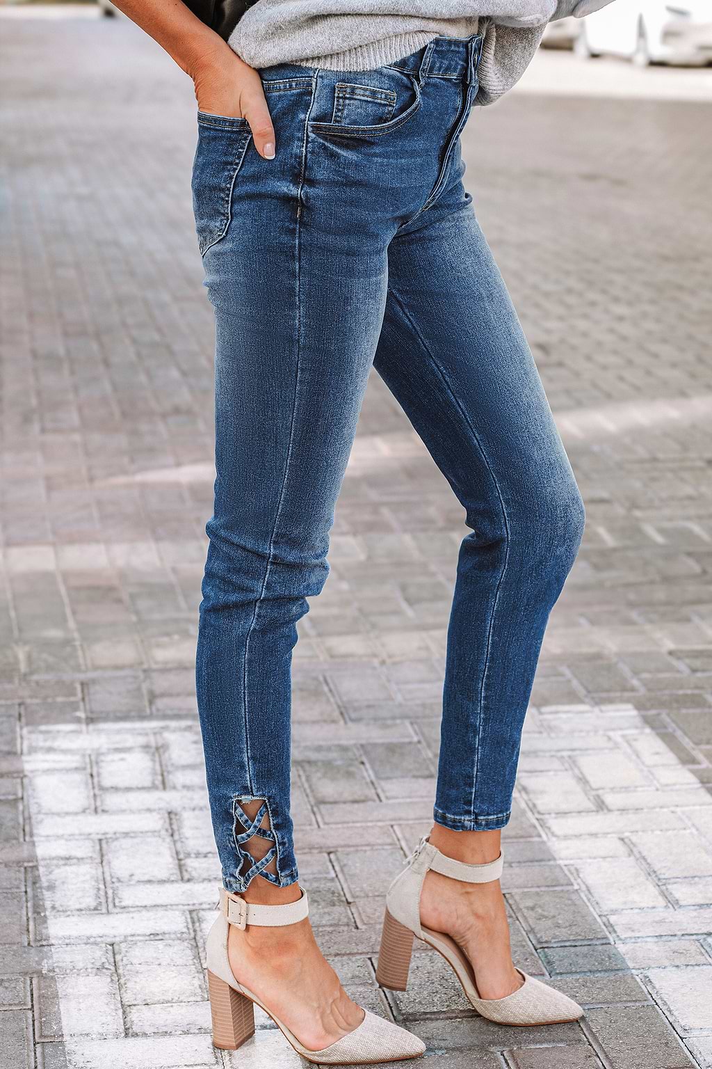 Blue Faded Tapered Leg Jeans