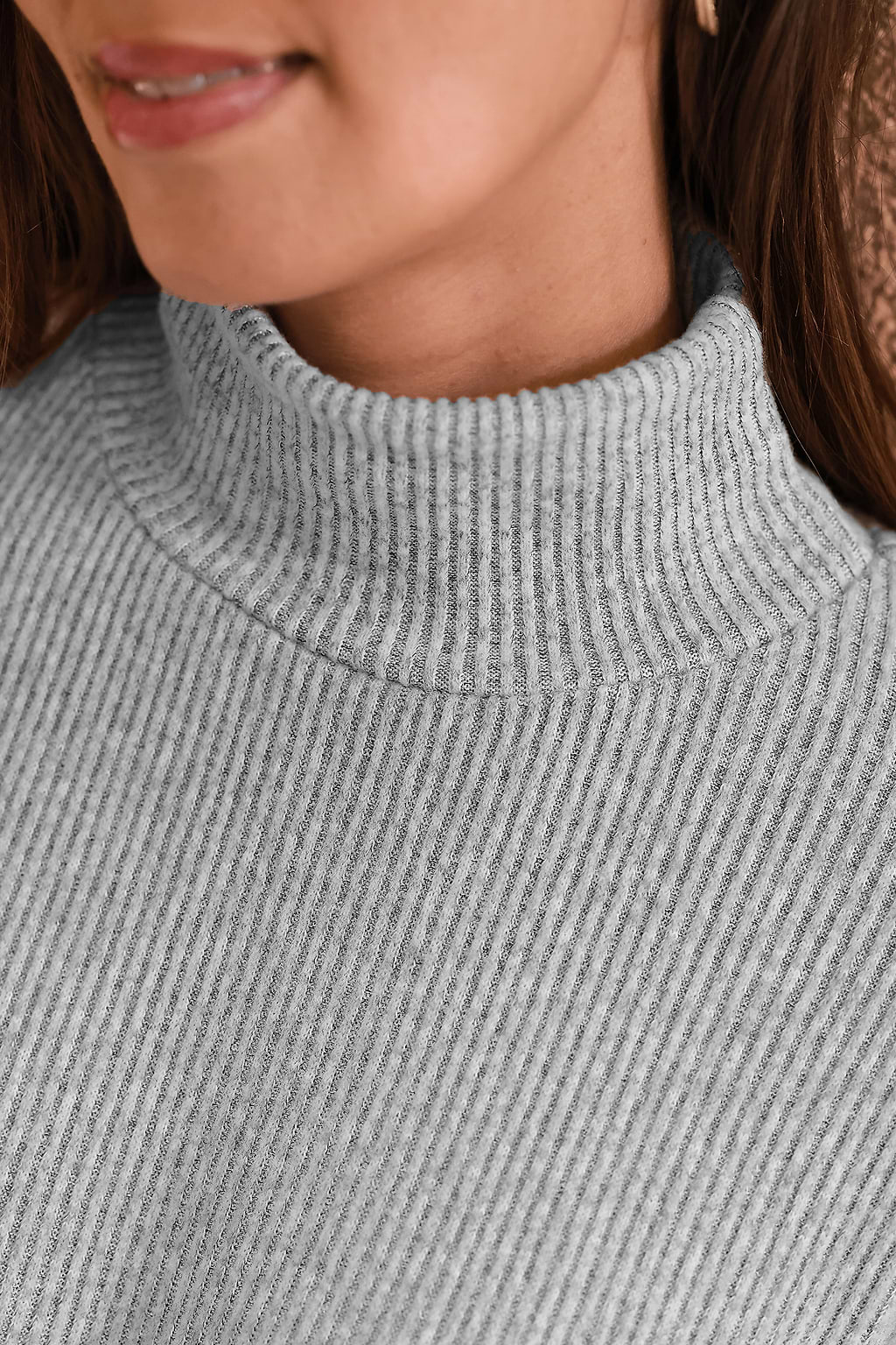 Grey Ribbed Turtleneck Top & Pants Pajama Set