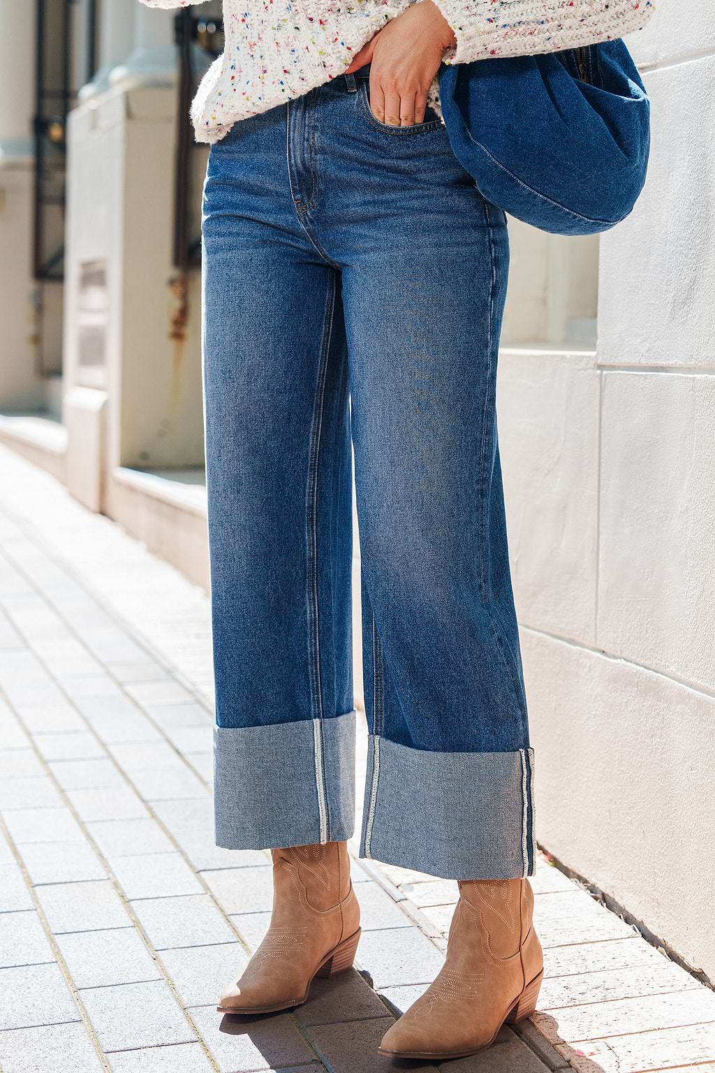 Blue Straight Leg Pocket Jeans