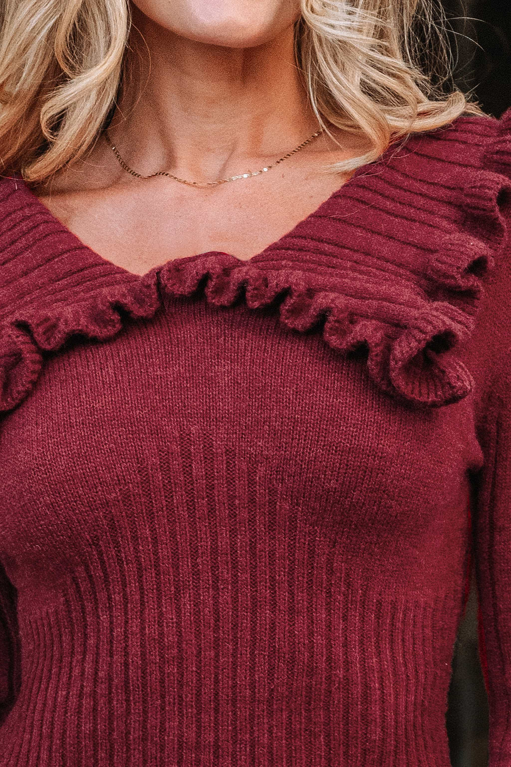Red Ruffle Collar Long Sleeve Mini Knitted Dress