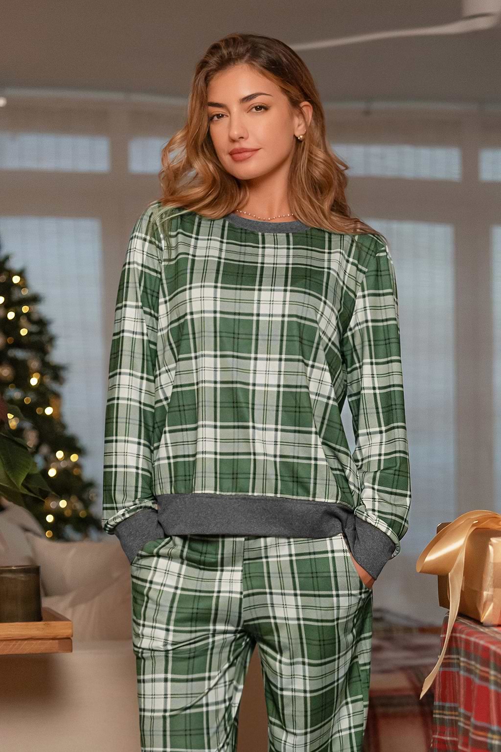 Green Plaid Pajama Set