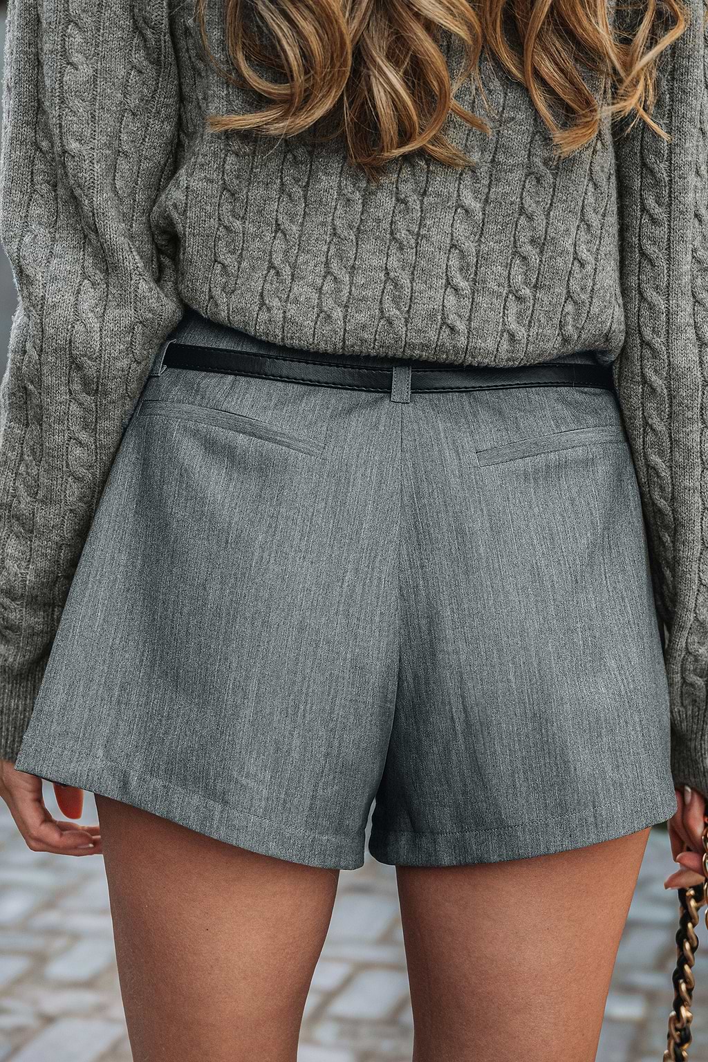 Grey Pleated Flared Leg Shorts