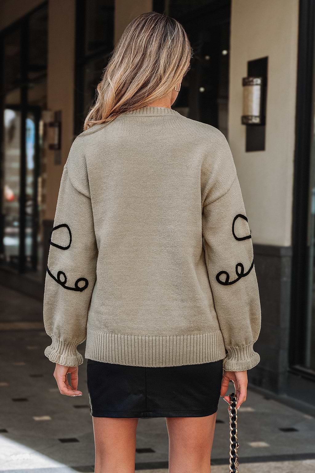 Neutral Ribbon Long Sleeve Sweater