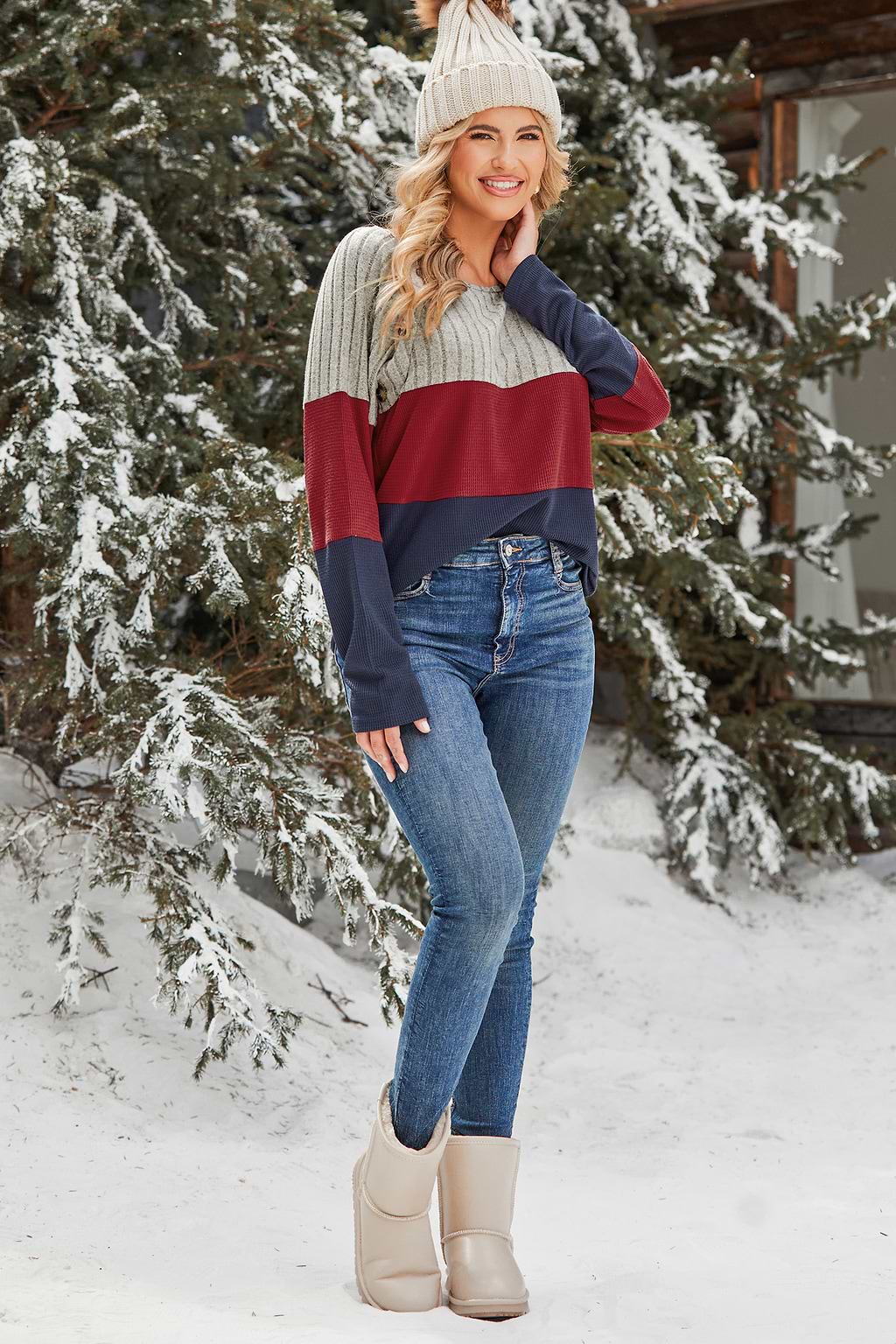 Colorblock Round Neck Long Sleeve Top