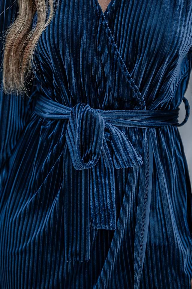 Blue Velvet Long Sleeve Wrap Mini Dress