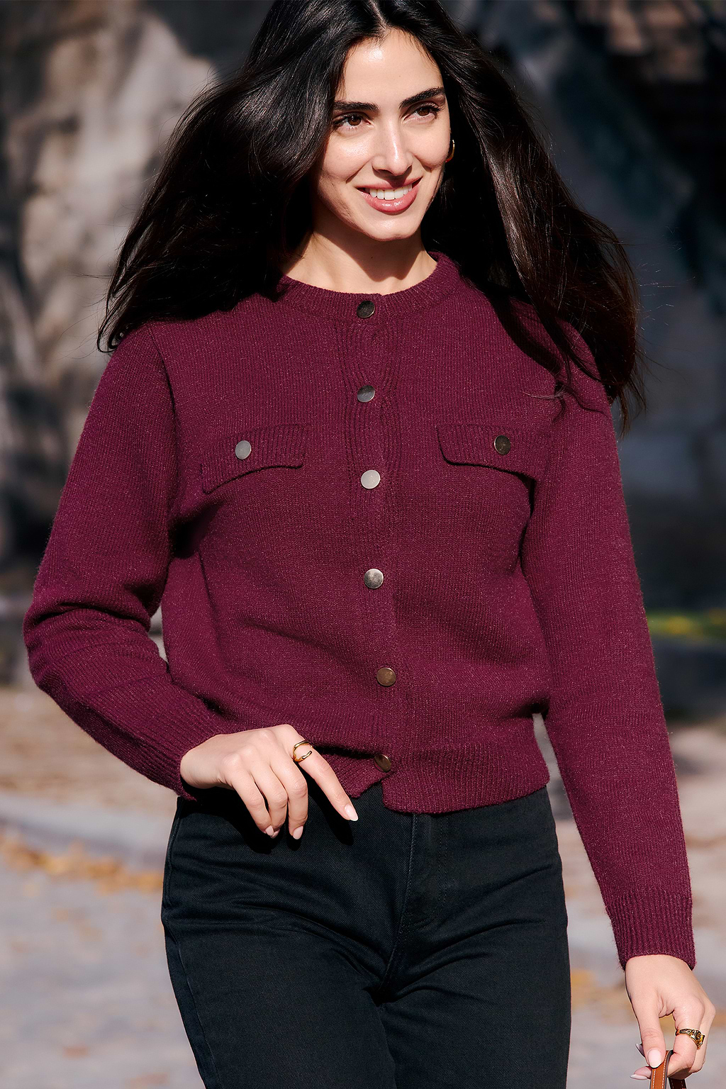 Burgundy Long Sleeve Button Up Cardigan