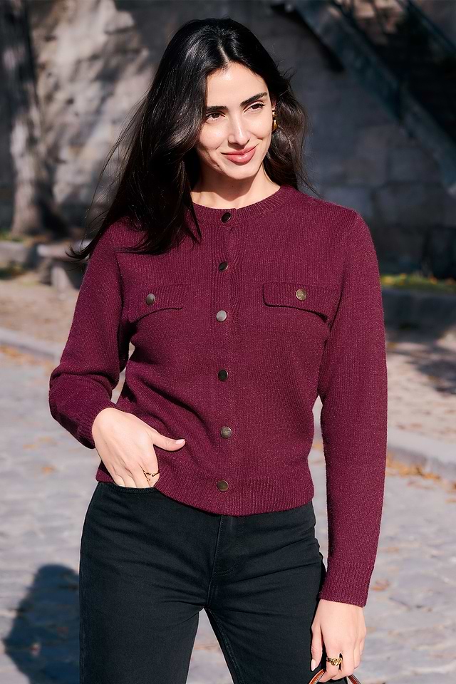 Burgundy Long Sleeve Button Up Cardigan | Classic Style