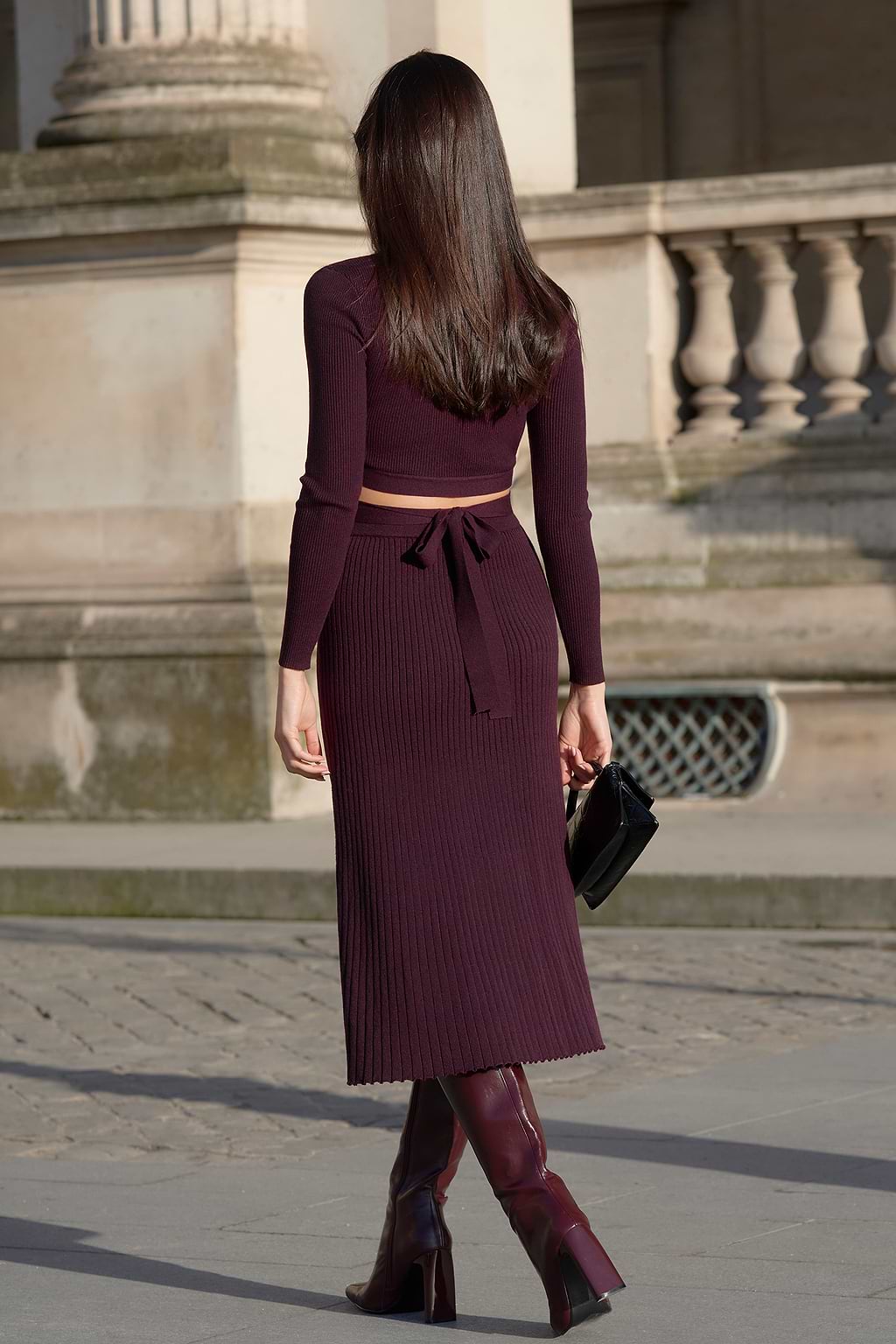 Maroon Tie Back Stockinette Knit Top