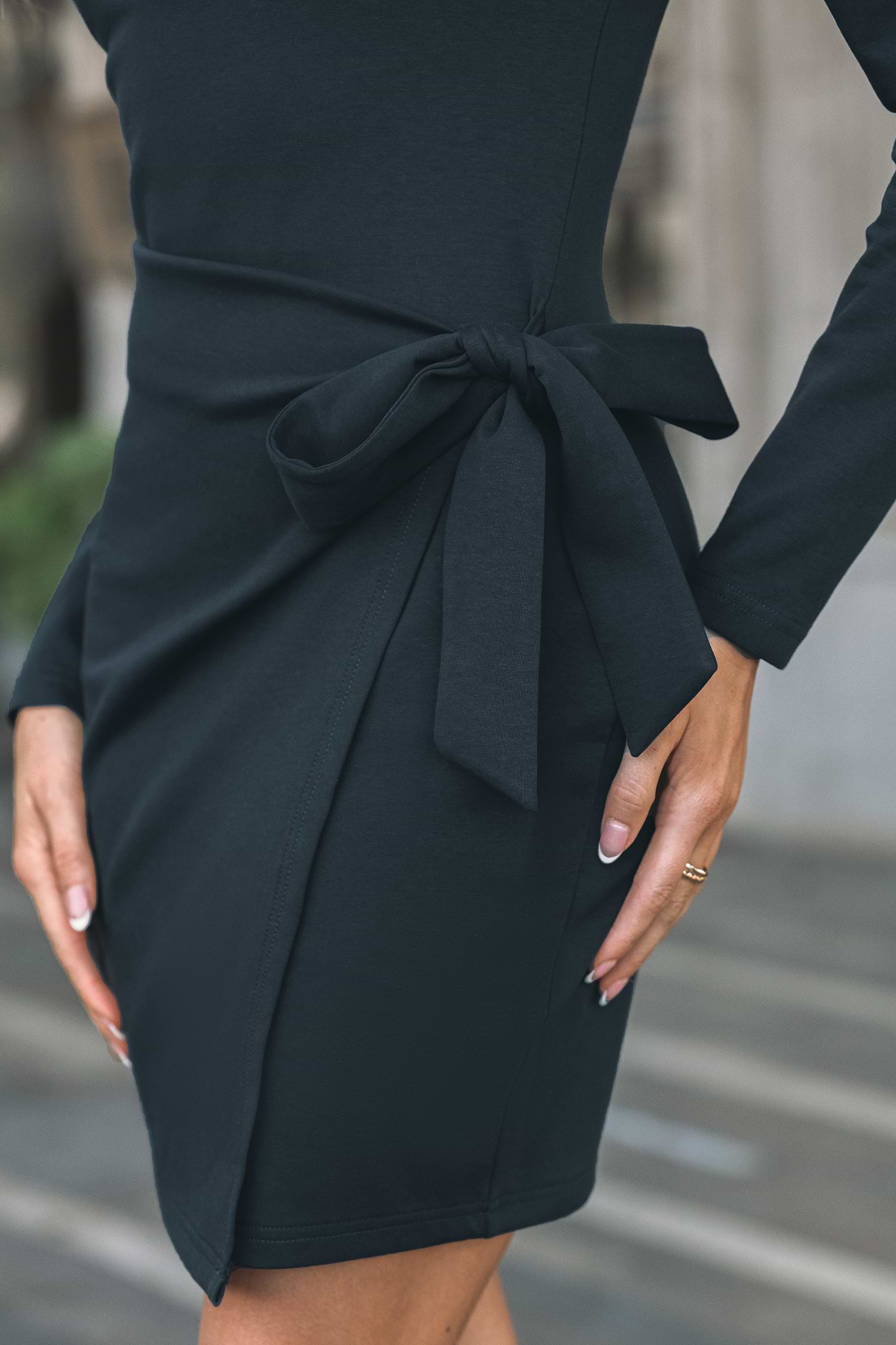 【エレガント☆】CUPSHE ロンパース ドロスト Navy Long Sleeve Wrap Skirt Mini Jersey Dress