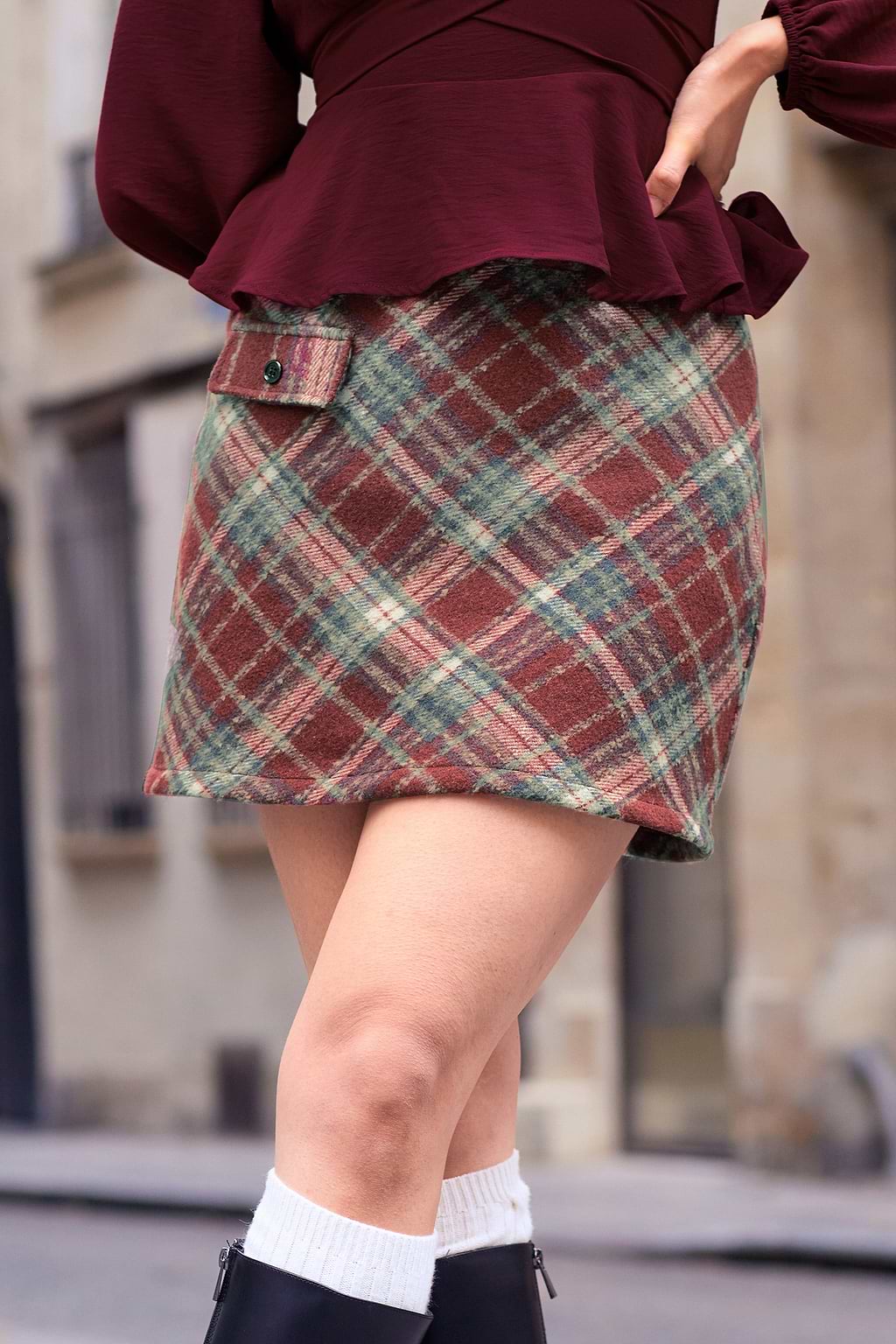Burgundy Plaid Mini Skirt