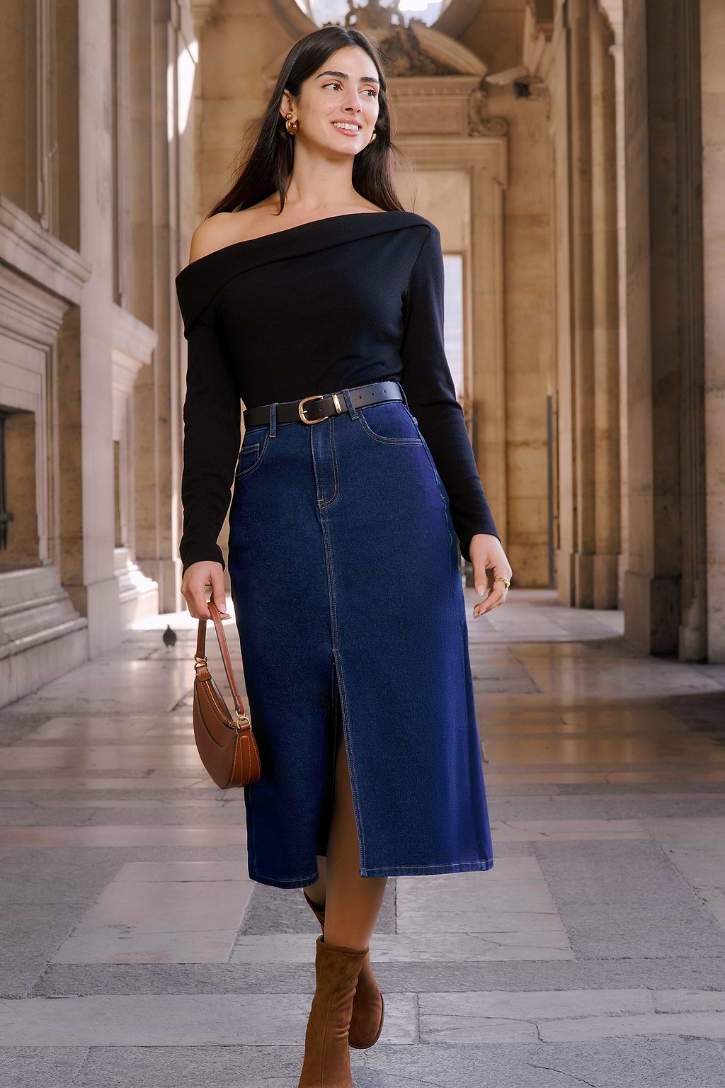 Blue Denim Midi Skirt