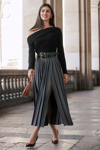 Dress Black Pleated Midi Skirt Tall Boohoo ME