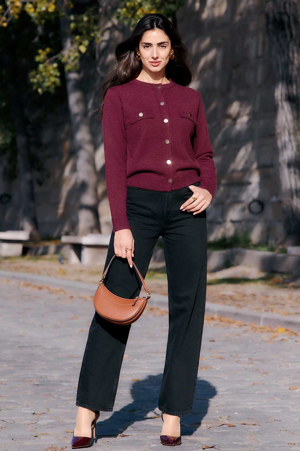 Burgundy Long Sleeve Button Up Cardigan