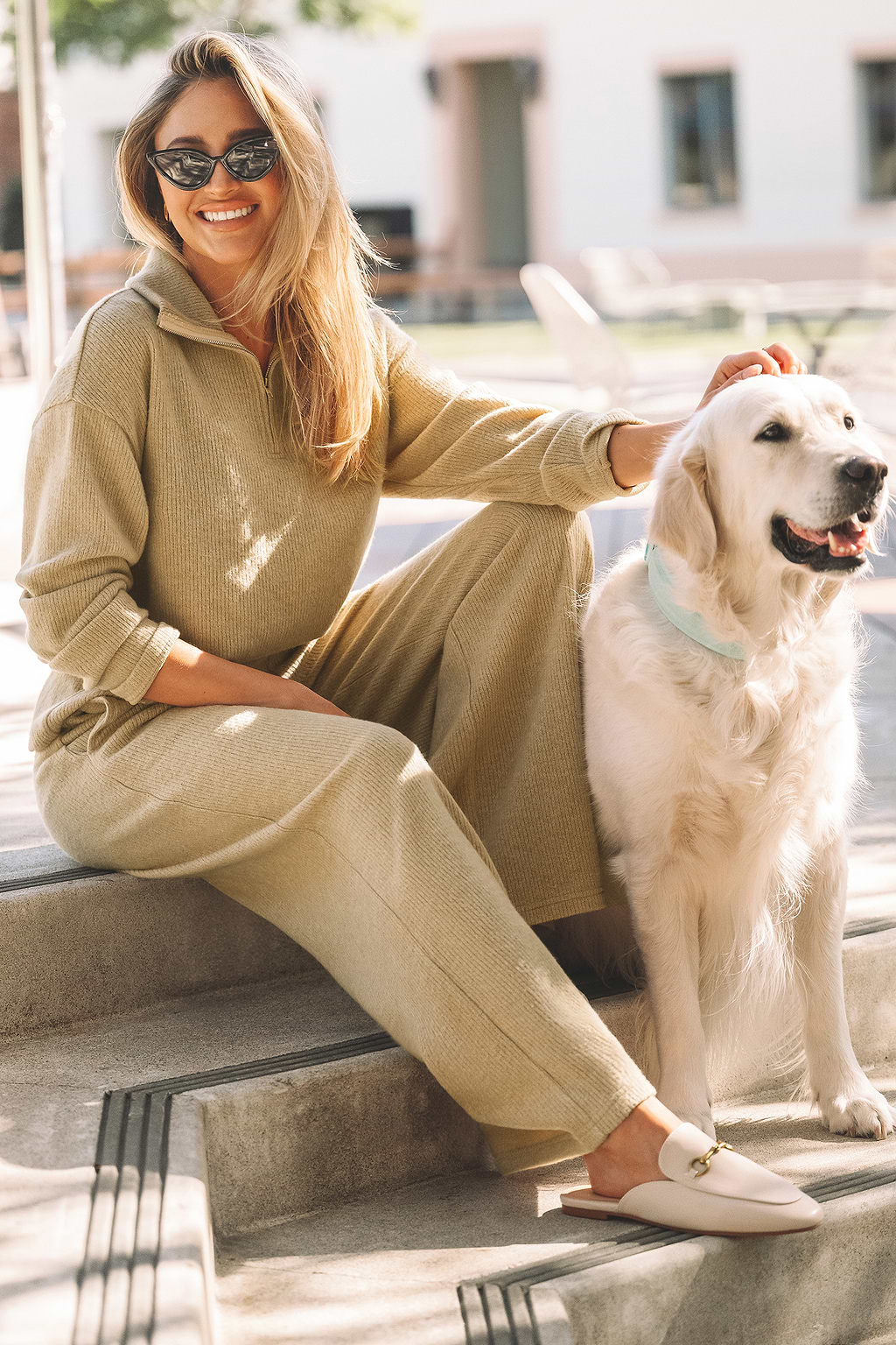 Khaki Knit Collared Front Zip Sweater