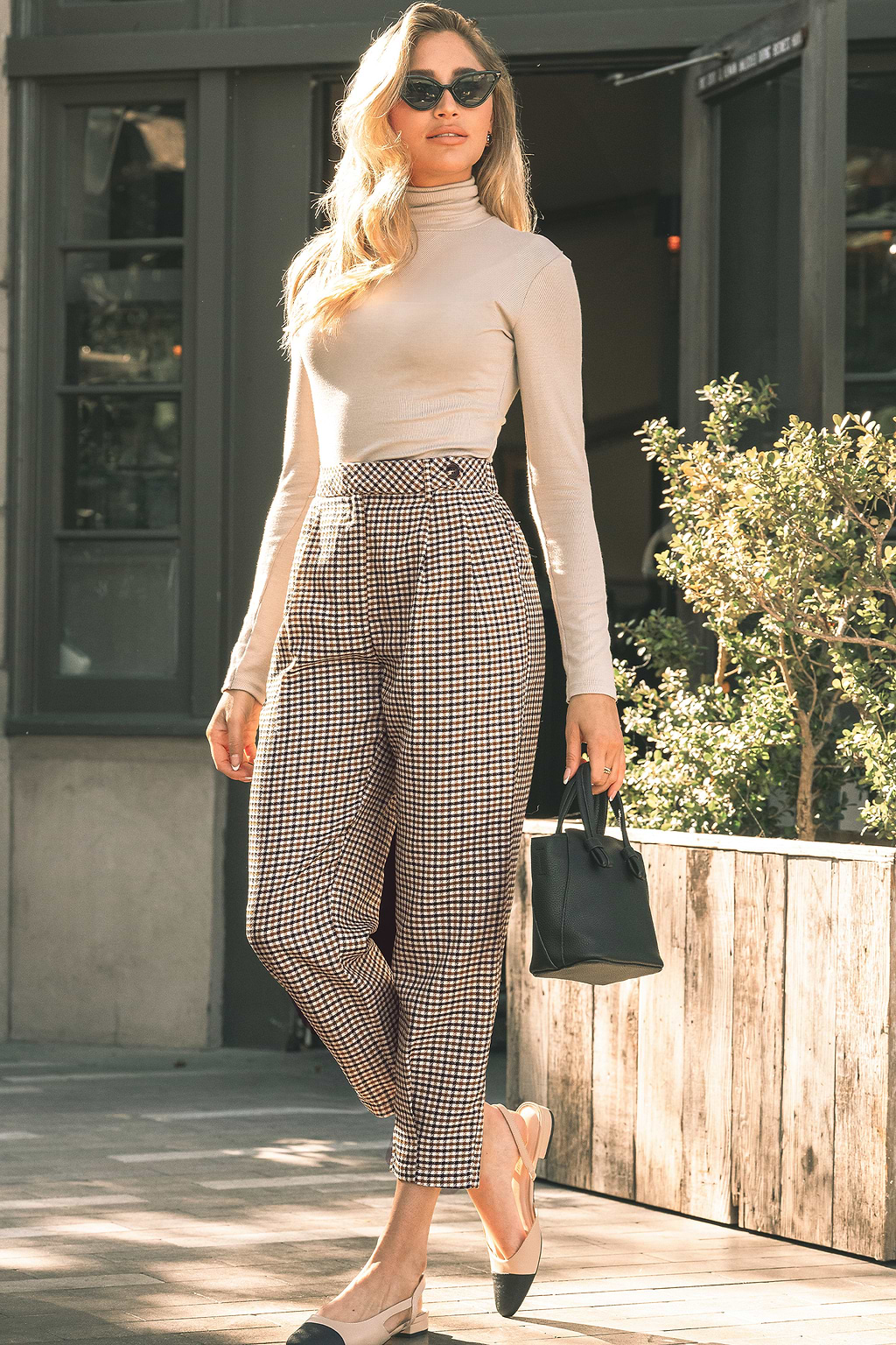 Orange Gingham Tapered Leg Cropped Trousers