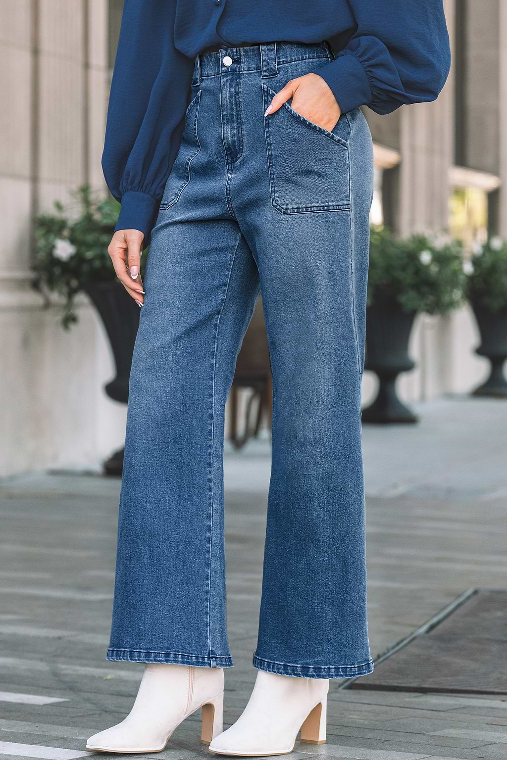 Blue Denim Flared Leg Jeans