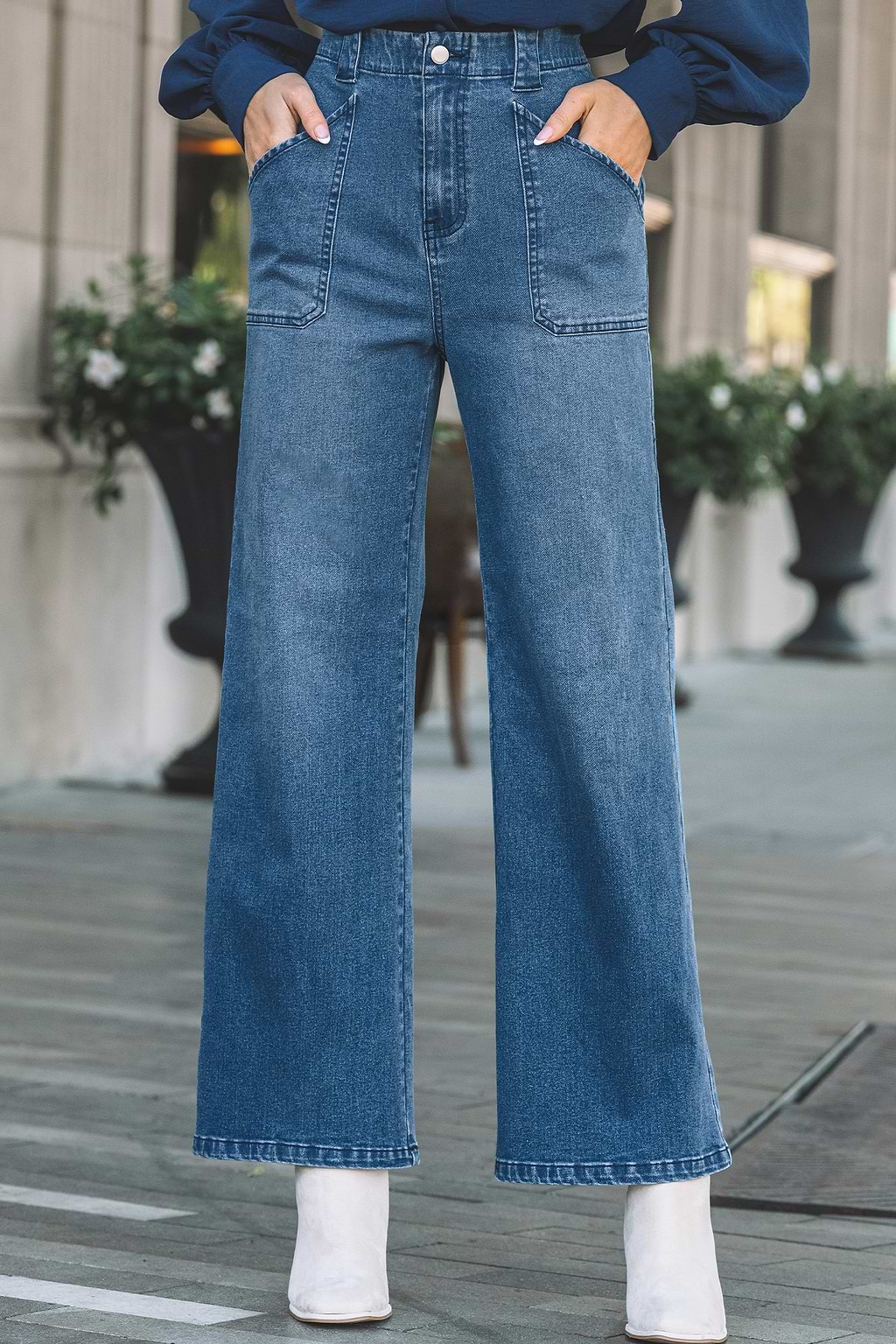 Blue Denim Flared Leg Jeans
