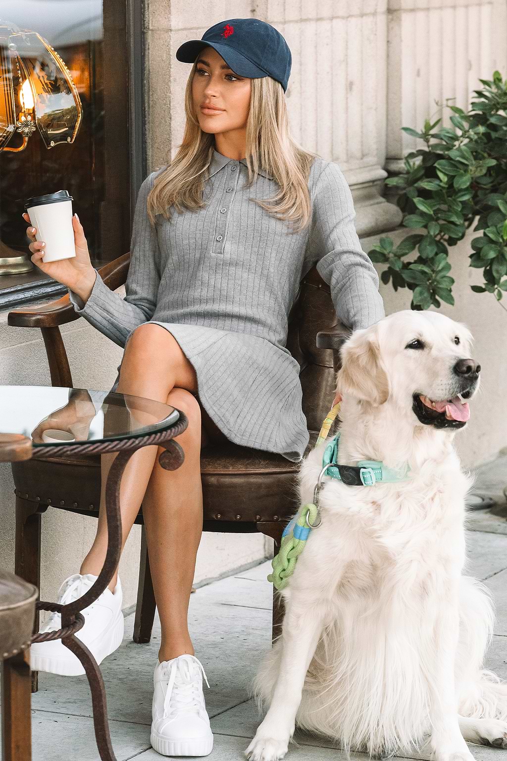 Grey Collared Long Sleeve Mini Jersey Dress