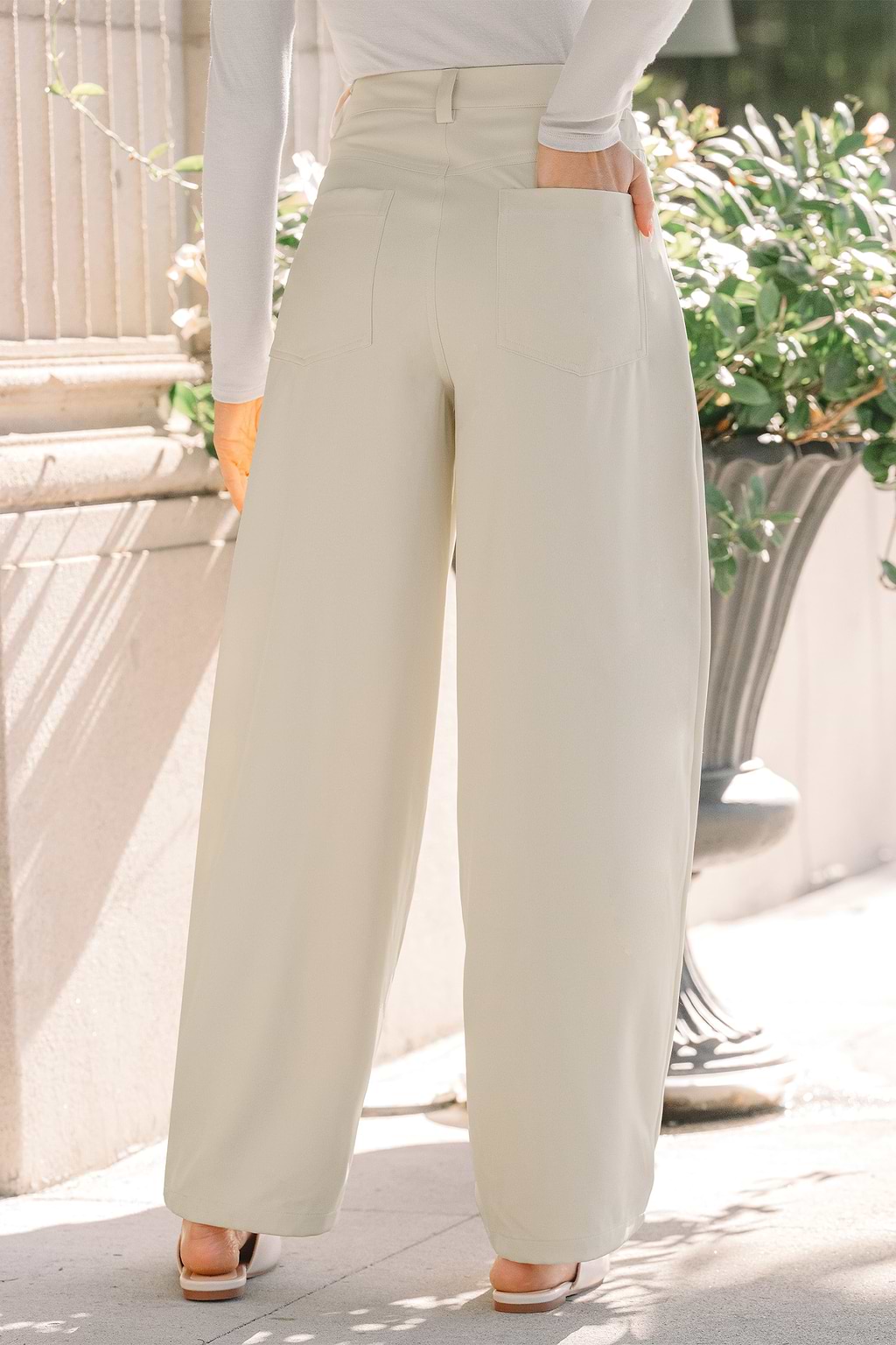 Beige Barrel Leg Pants
