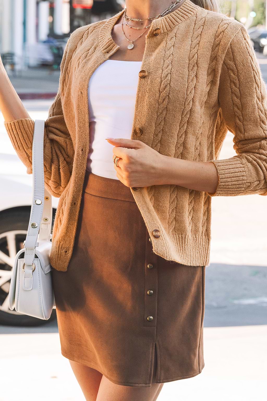 Tan Cable Knit Button Up Cardigan