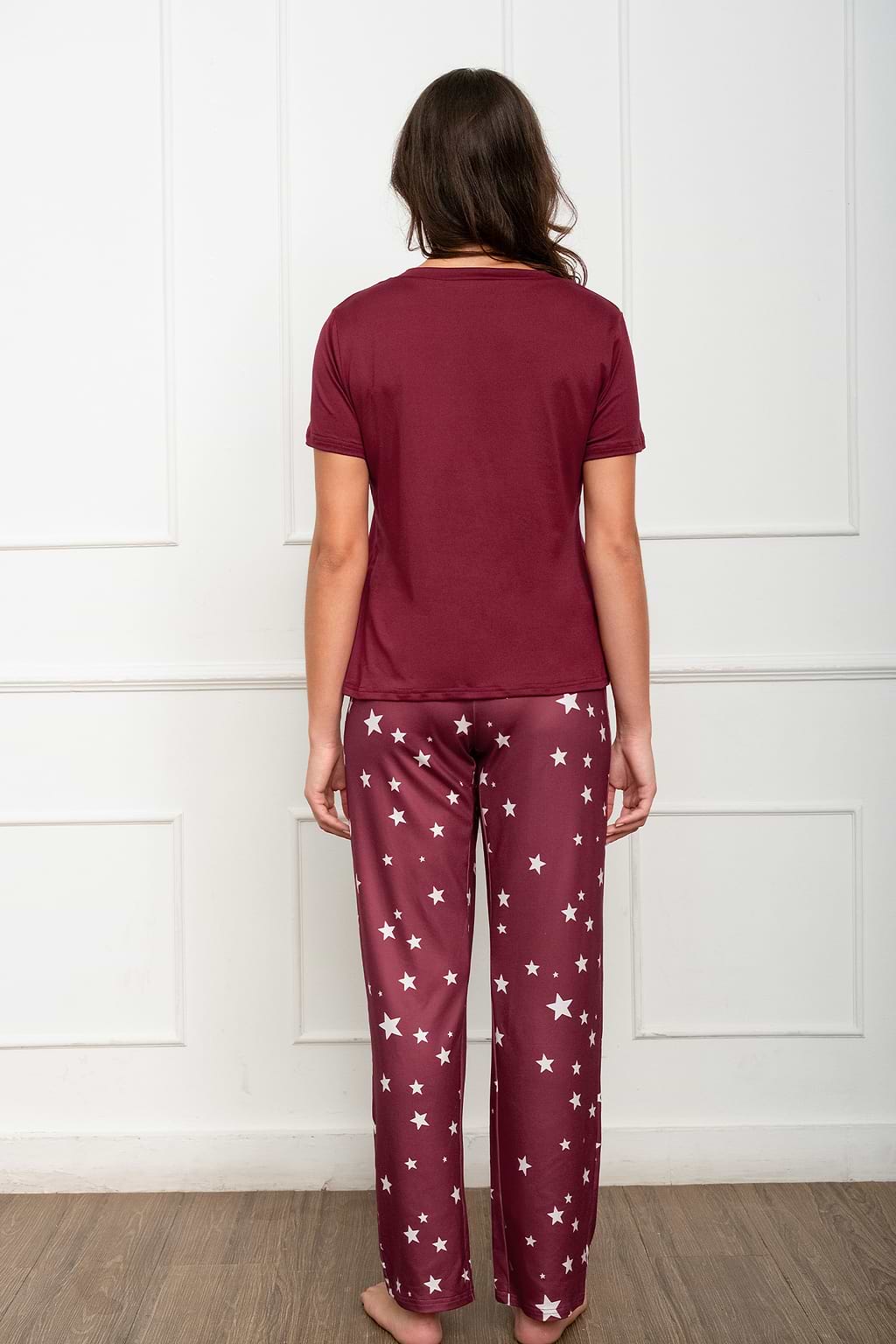 Red Short Sleeve Top & Star Print Pants Pajama Set