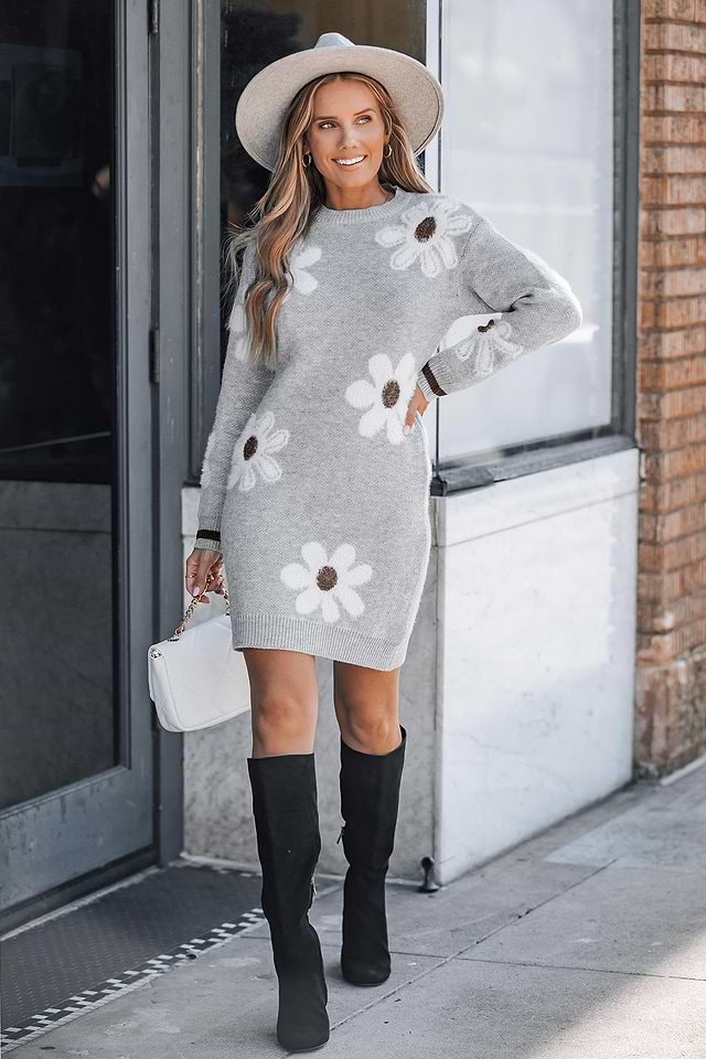 knee length dresses for ladies Willow Sweater Dress in Charcoal 1x