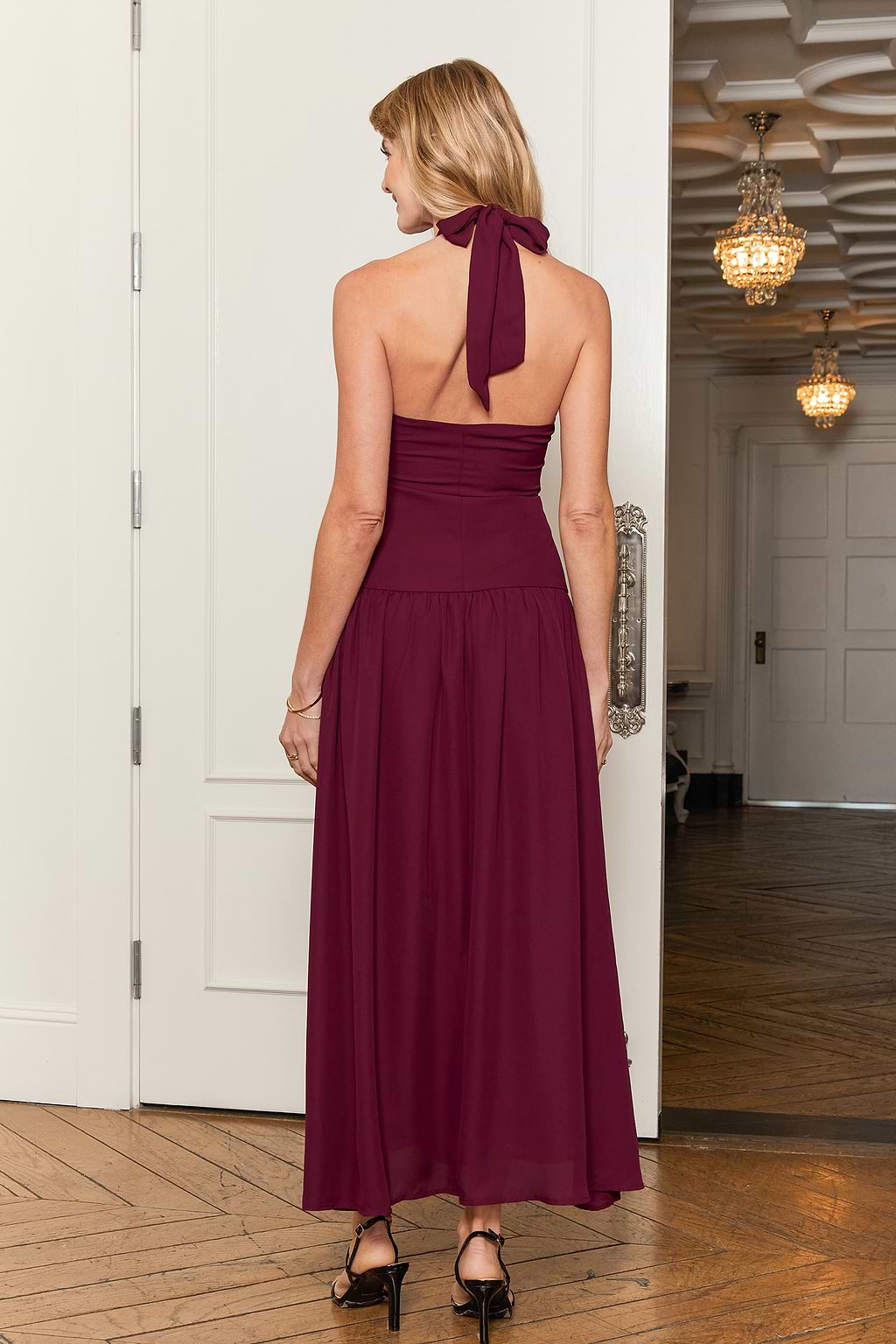 Red Crossover Halterneck Cutout Maxi Dress