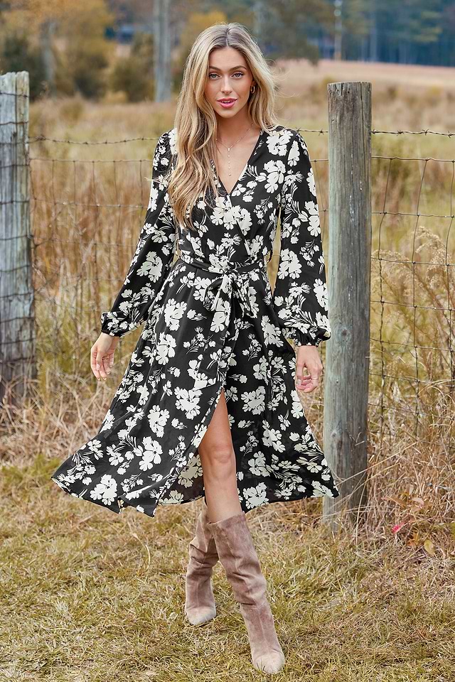 blue dress for baby girl Black and white midi floral dress – Levia New York main image 0
