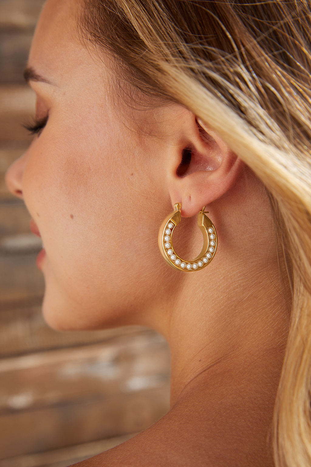 Faux Pearl Embellished Gold-Tone Hoop Earrings