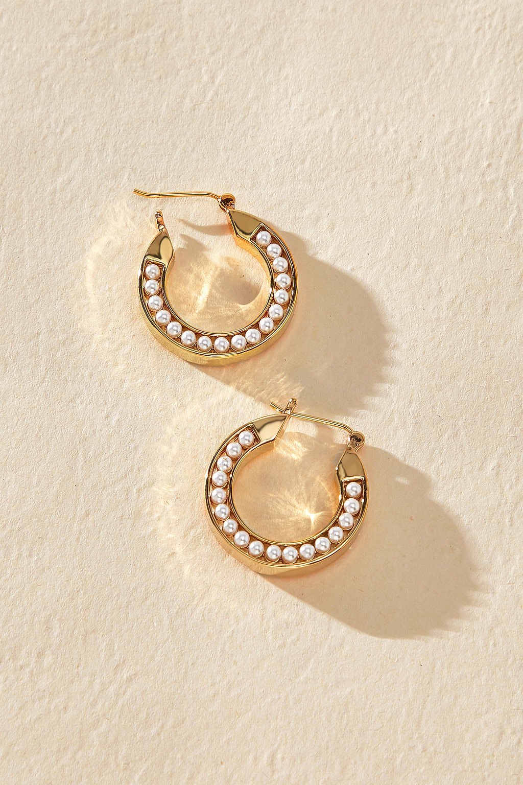 Faux Pearl Embellished Gold-Tone Hoop Earrings