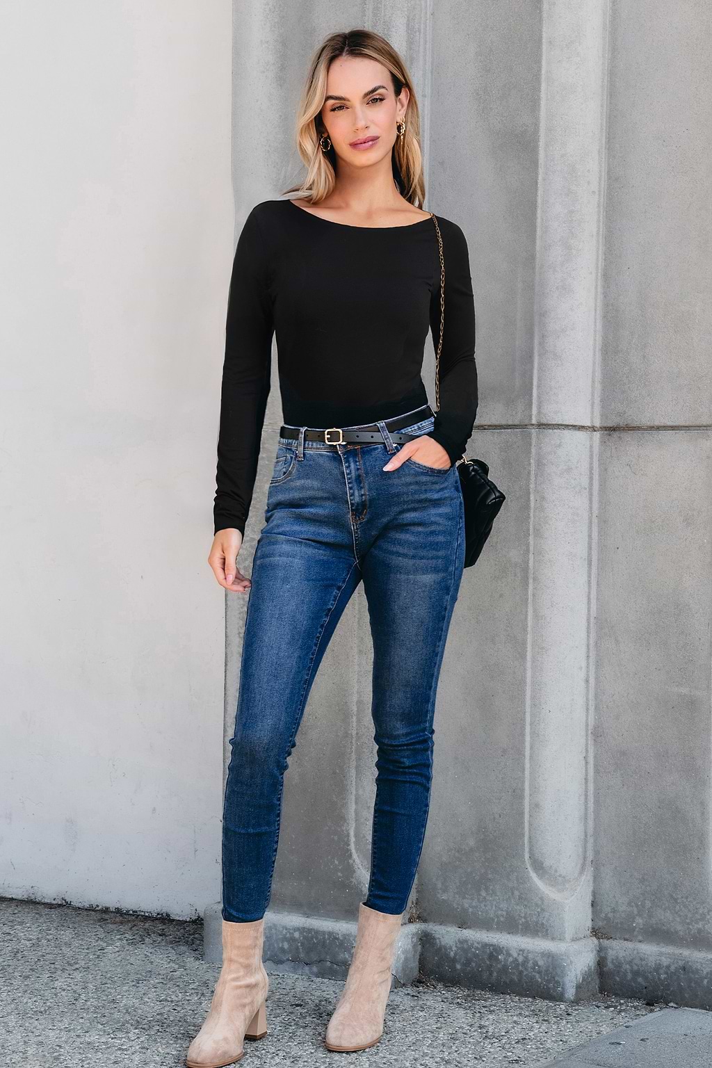 Black Boatneck Jersey Top