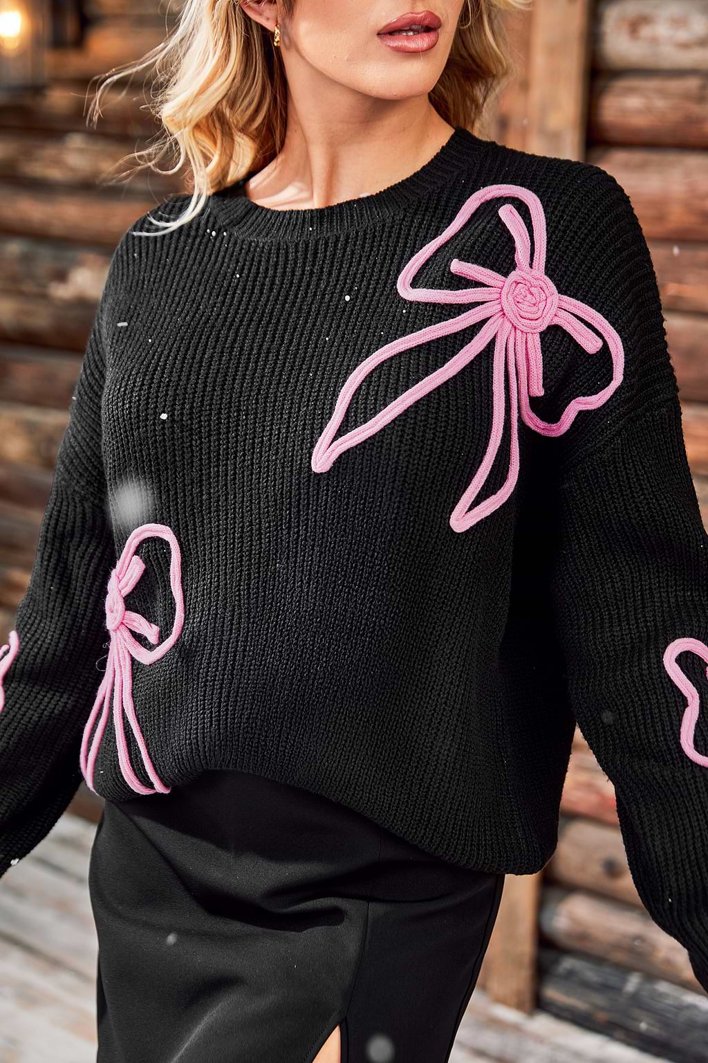 Black Long Sleeve Bow Sweater