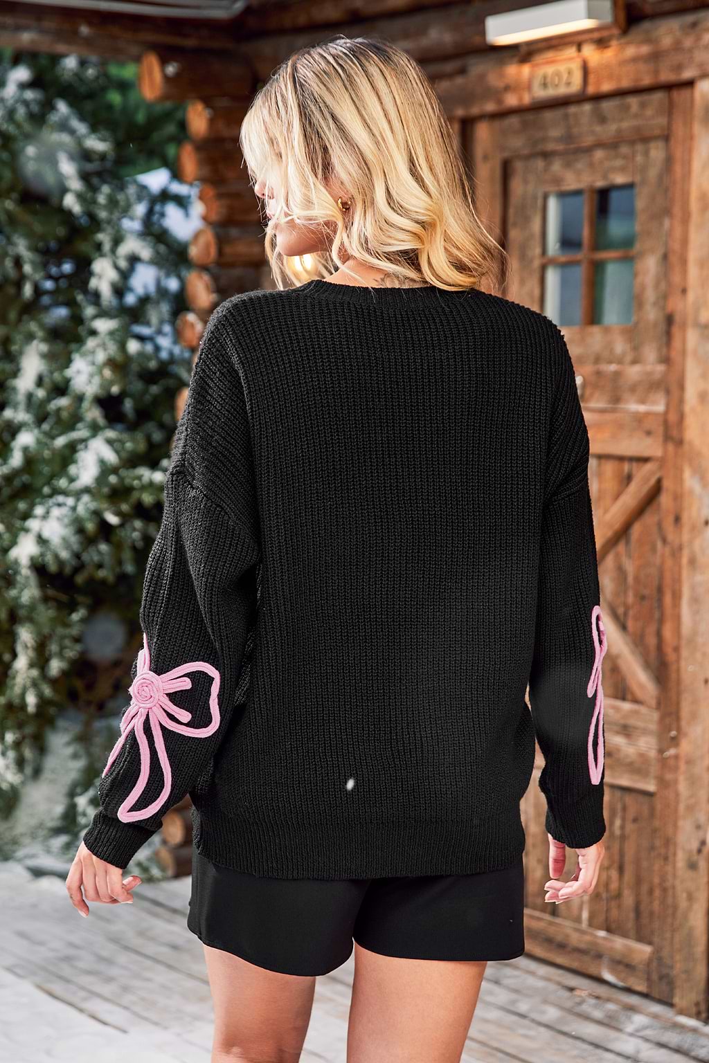 Black Long Sleeve Bow Sweater