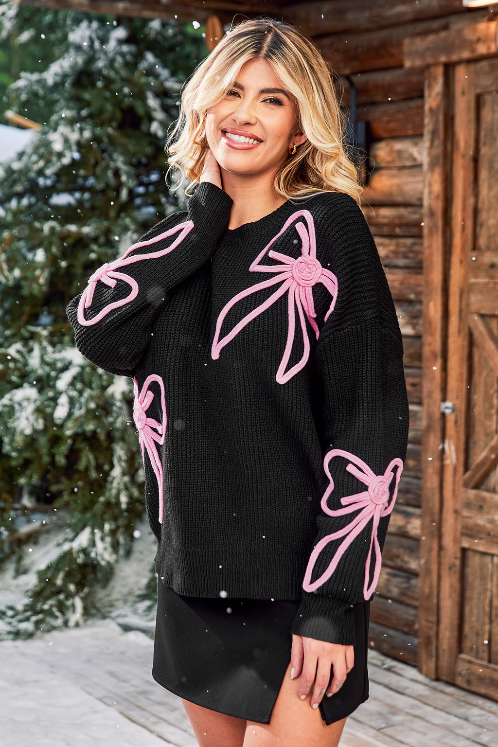 Black Long Sleeve Bow Sweater
