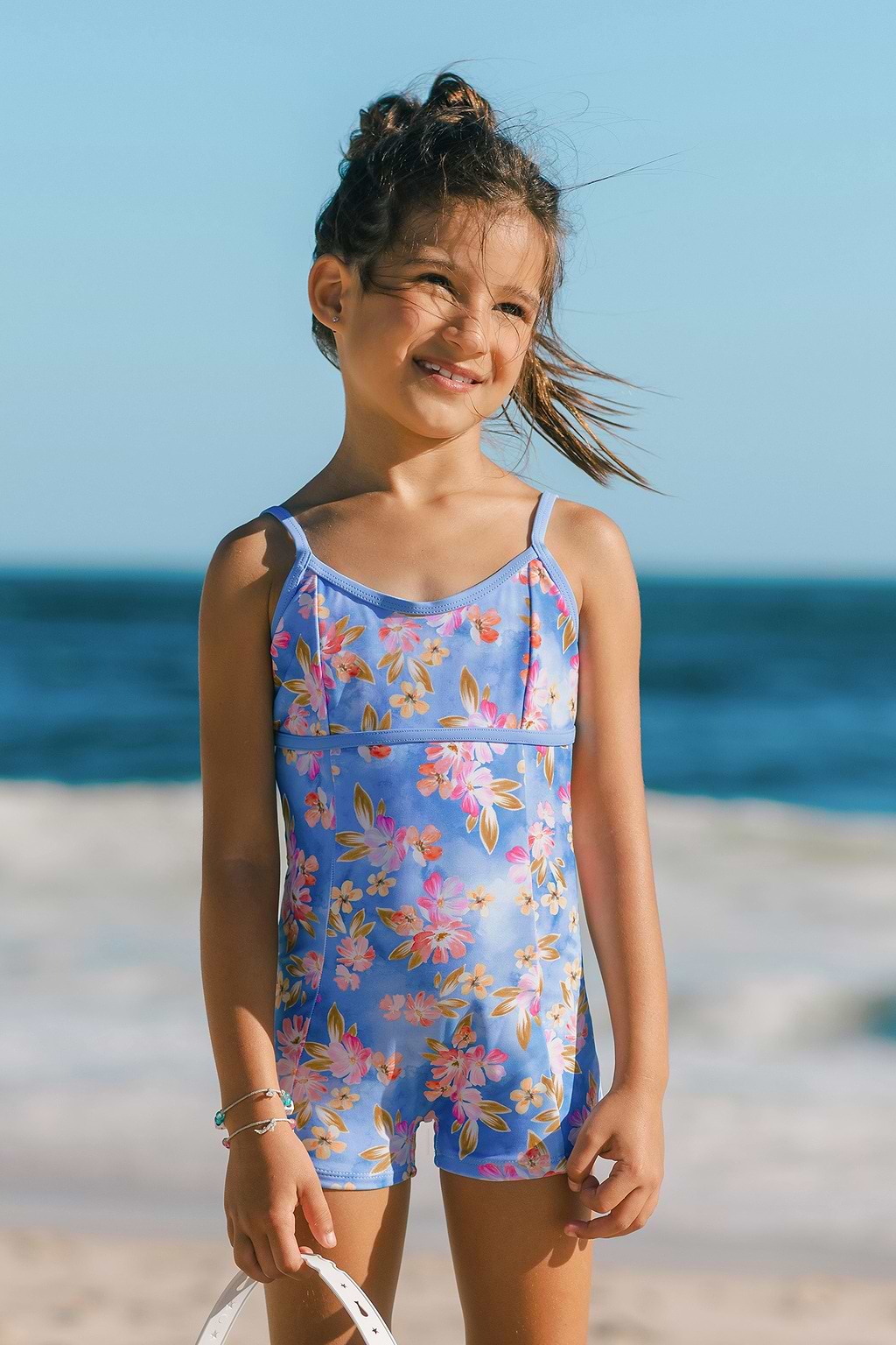 Blue Floral Tie Back Shorts One-Piece