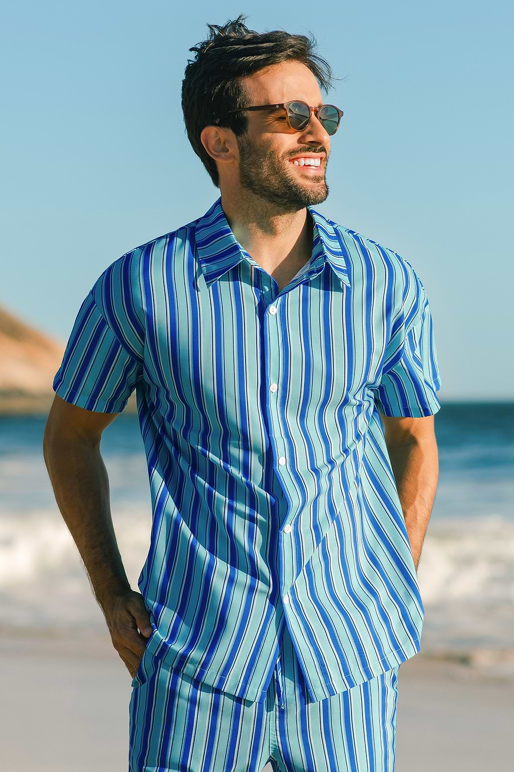 Blue Striped Men's Button-Up