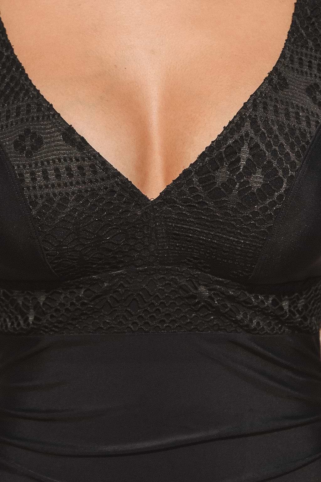 Black Lace V-Neck One-Piece