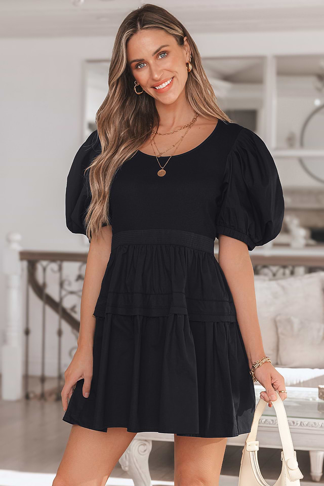 short black dress off the shoulder Joseph Ribkoff Cold Shoulder Tunic Dress 4 / Black / 96% Polyester/4% Spandex main image 1