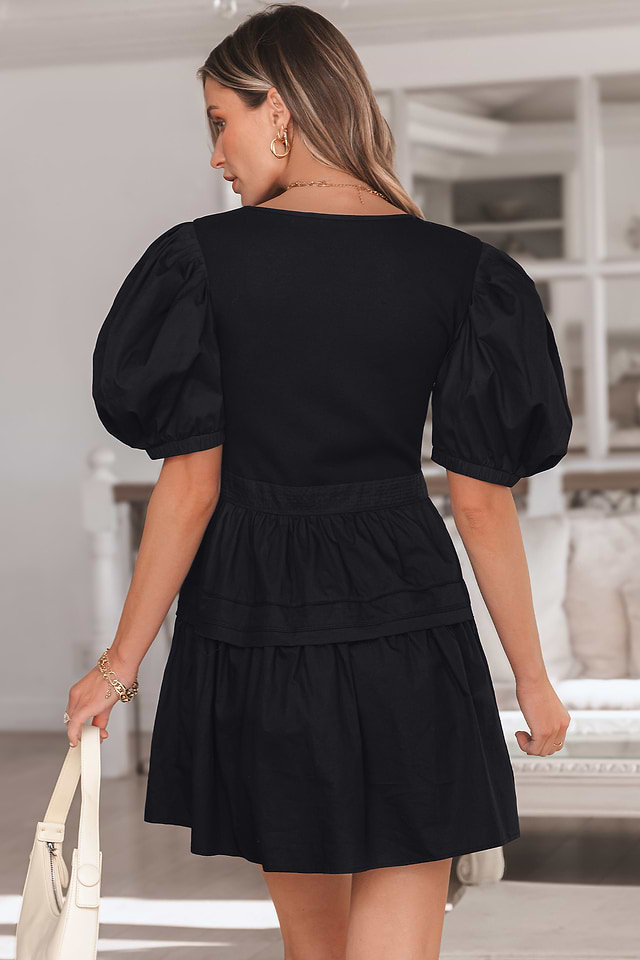 knee length dresses for ladies Elevated Puff Sleeve Ruched Mini Dress main image 0