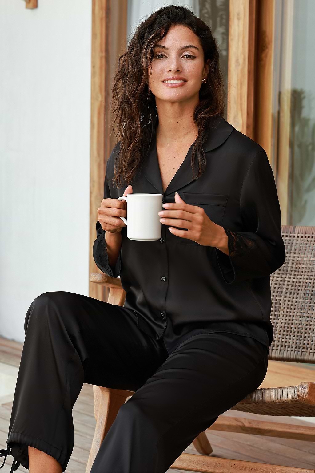 Black Satin Pajama Set