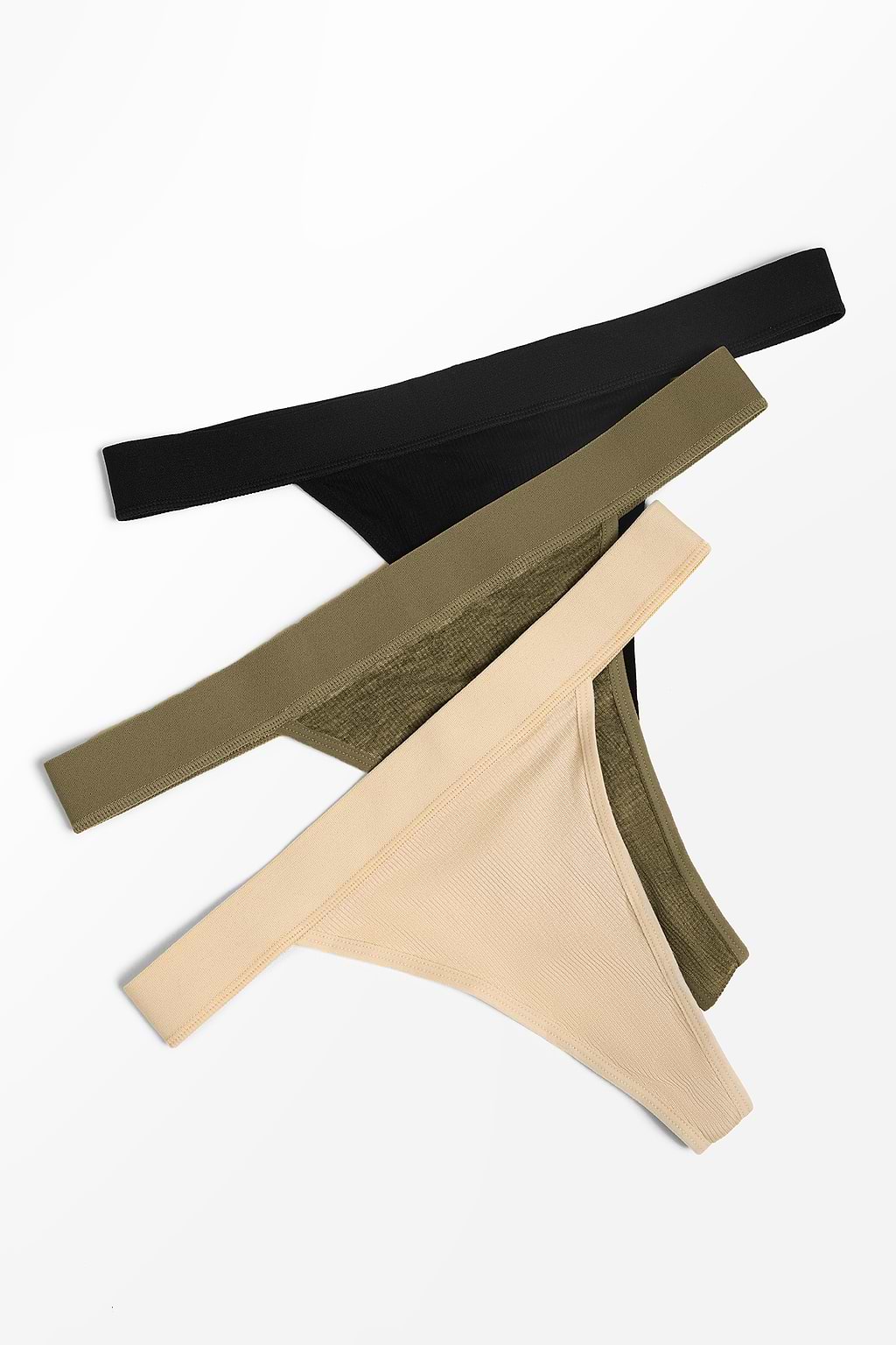 Ribbed Knit Thong Panties-3 Pack