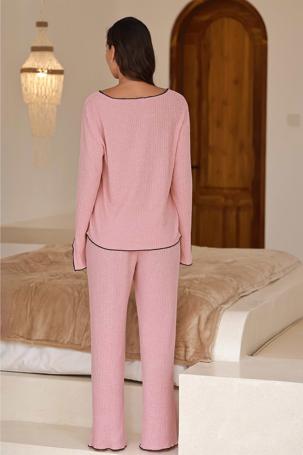 Pink Long Sleeve Knit Top & Pants Pajama Set