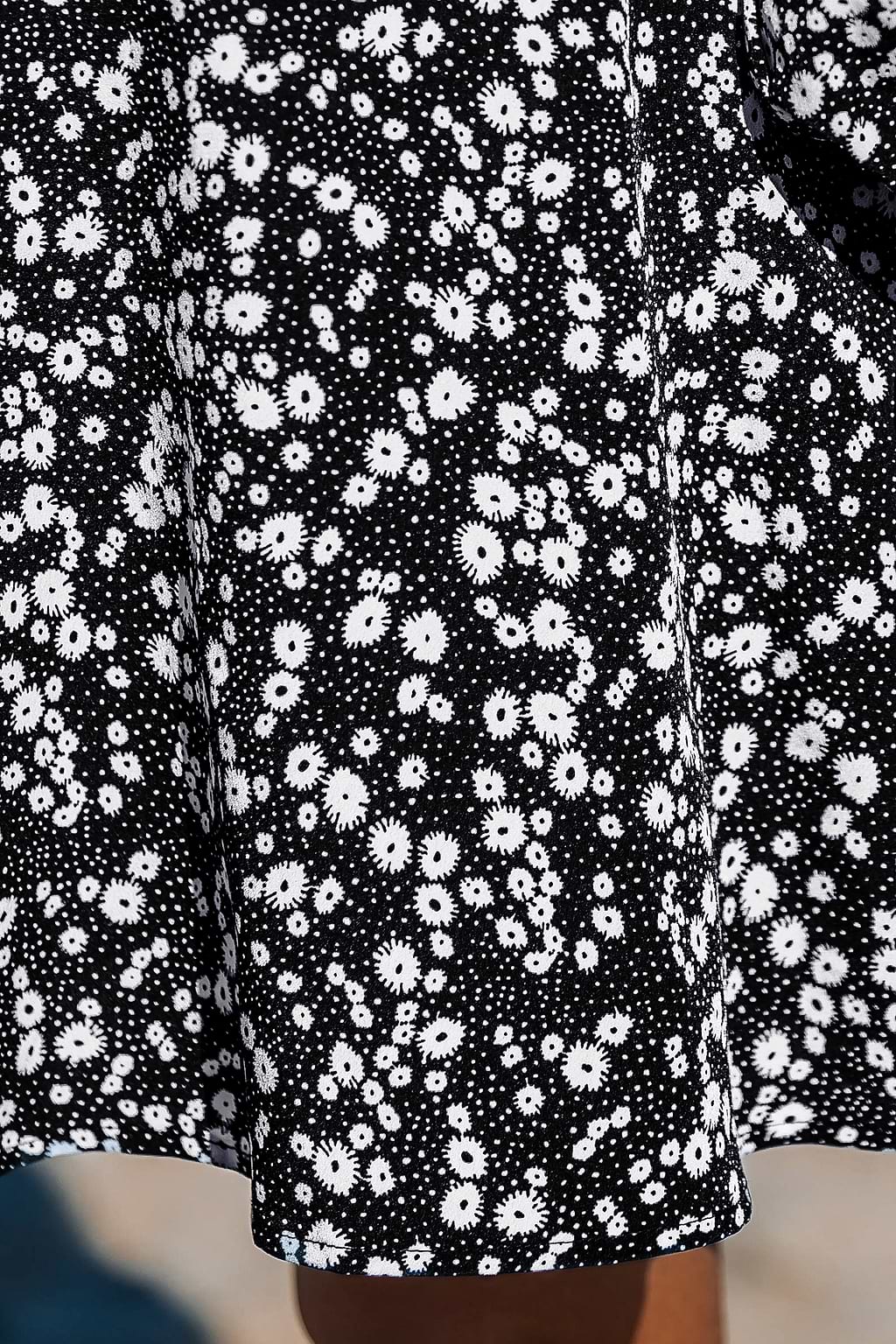 Black Ditsy Long Puff Sleeve Mini Dress
