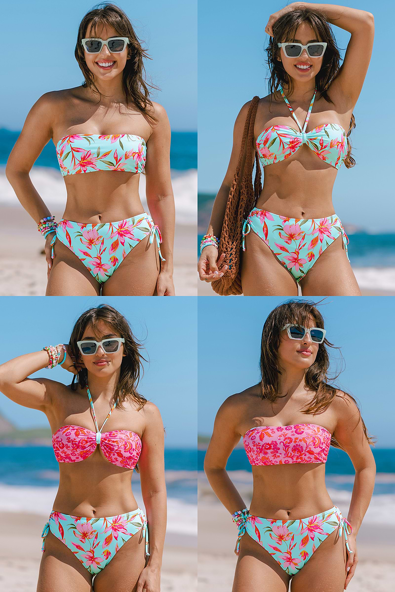 Spring Breeze Reversible Bandeau Top & Ruched Bottoms Set