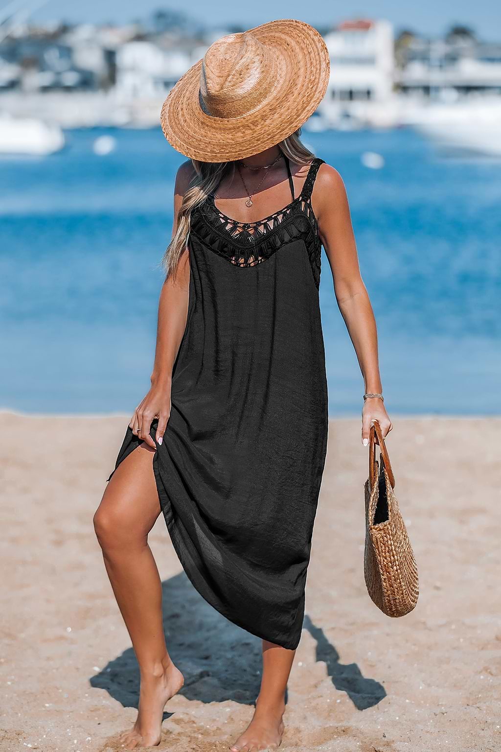 Sheer Crotchet Maxi Slip Cover-Up