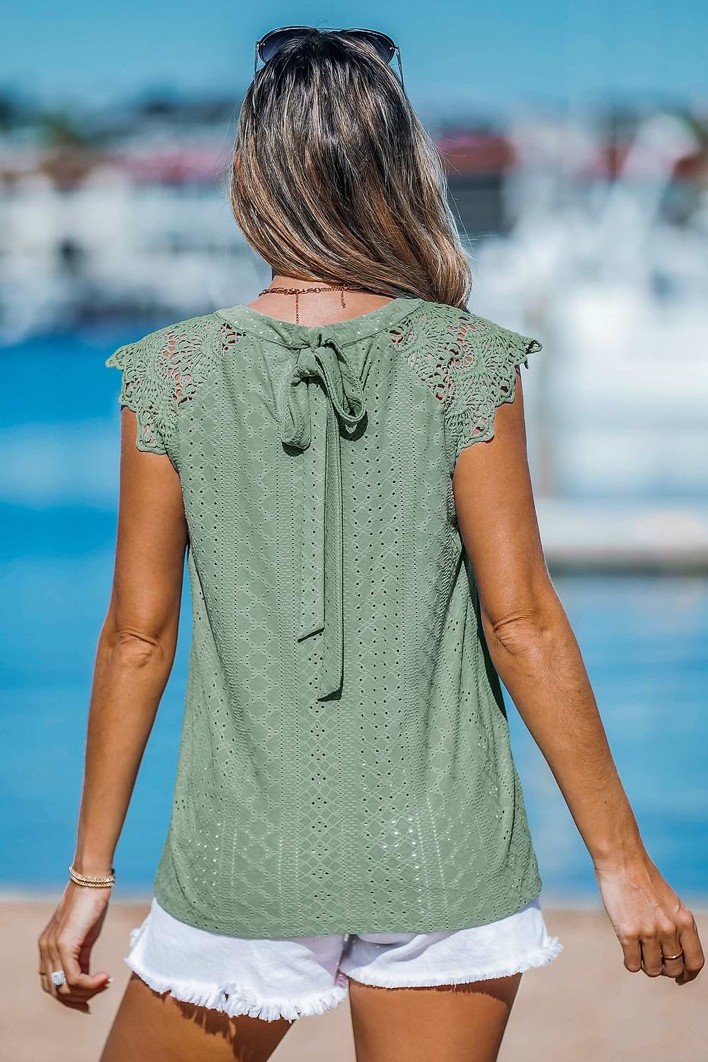 Sage Green Lace Sleeve Tee