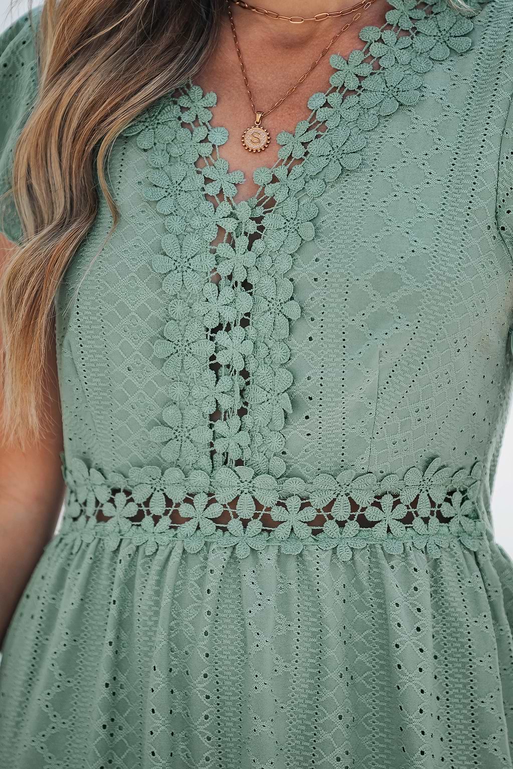Sage Green Eyelet Mini Dress