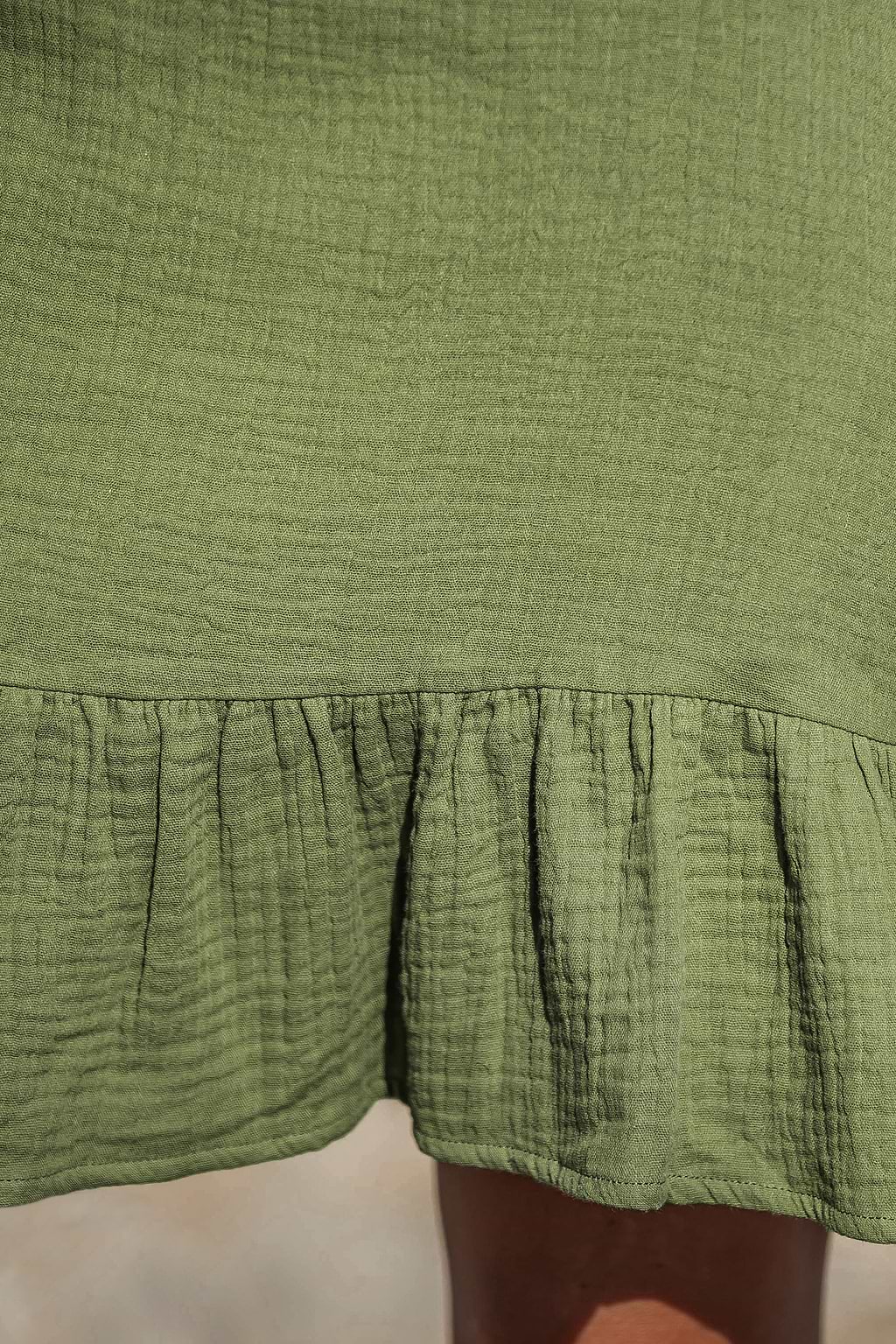 Olive Crinkle Sleeveless Mini Dress