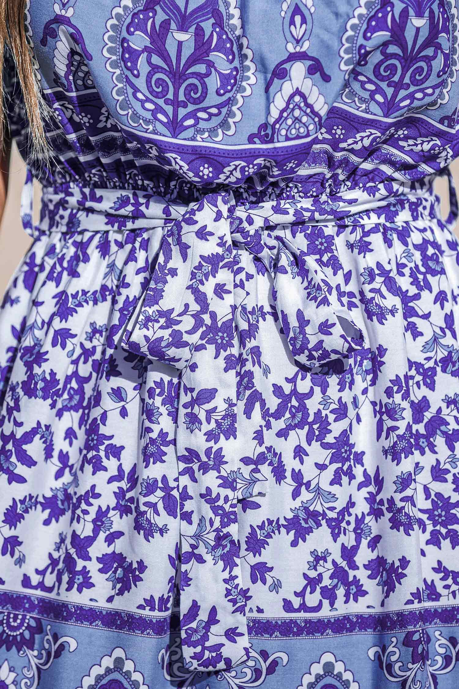 Indigo Paisley Strapless Mini Dress
