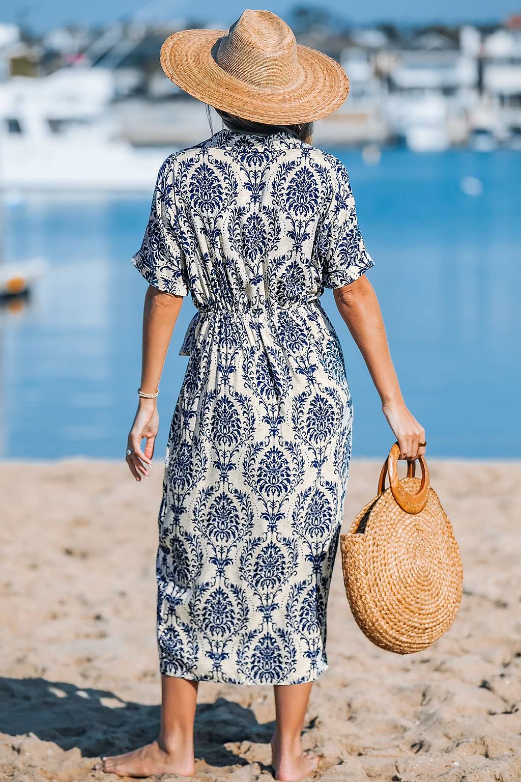 Blue Collared Wrap Midi Dress